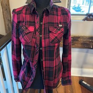 Woman’s Harley Davidson flannel with black and silver small rivets